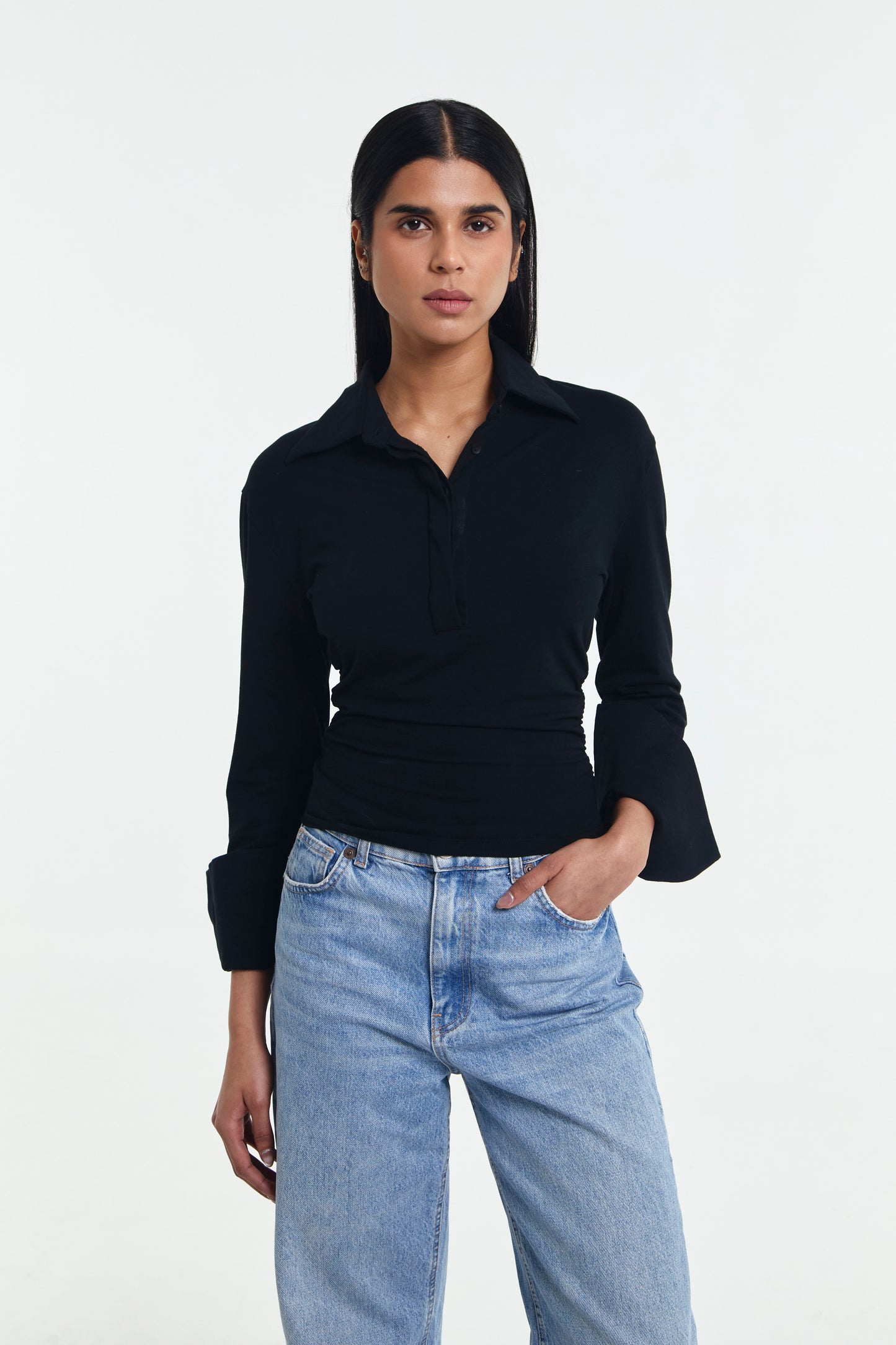 Patricia Cinched Waist Long Sleeve Polo Shirt