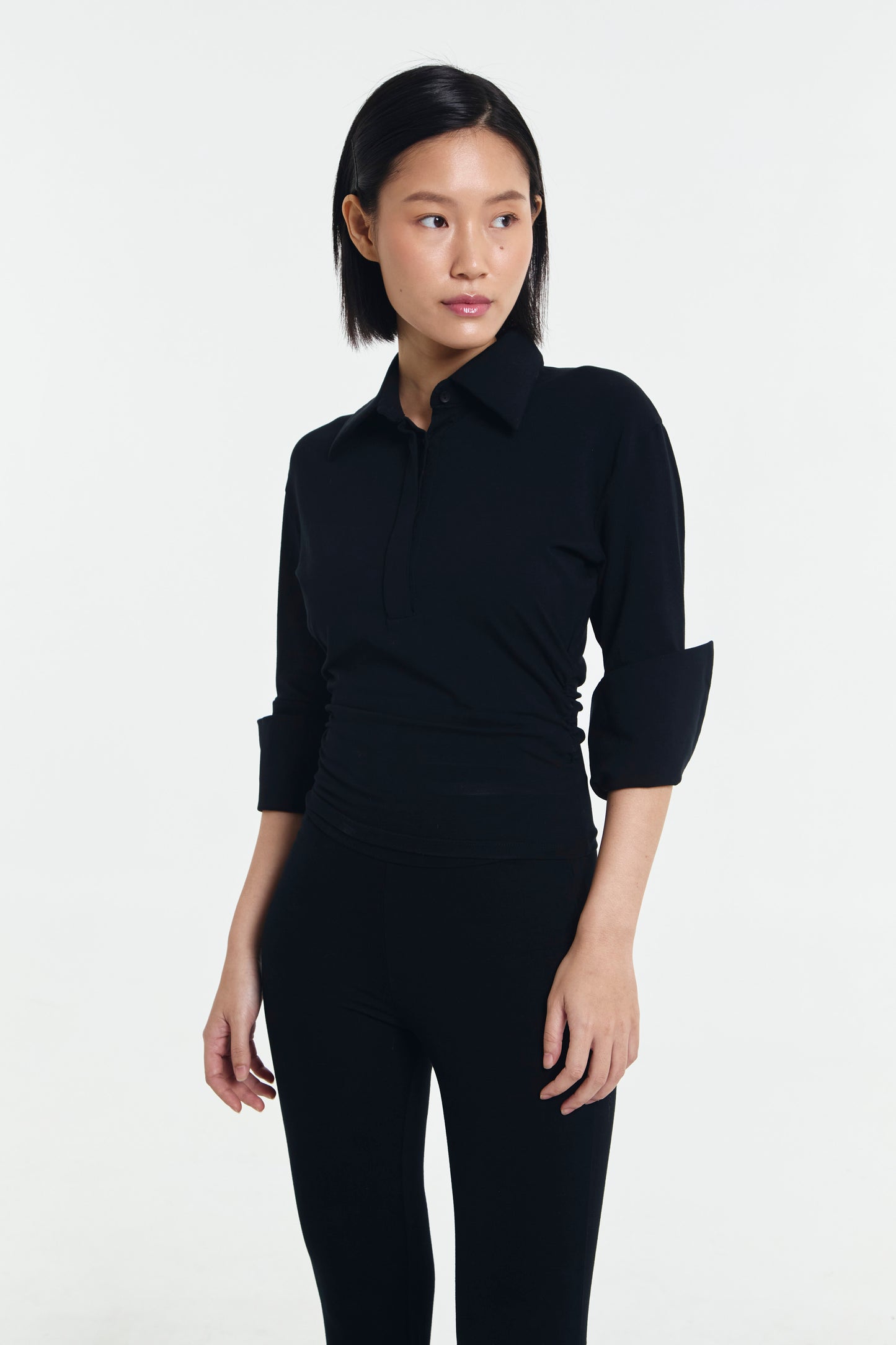 Polene Cinched Waist Quarter Sleeve Polo Shirt